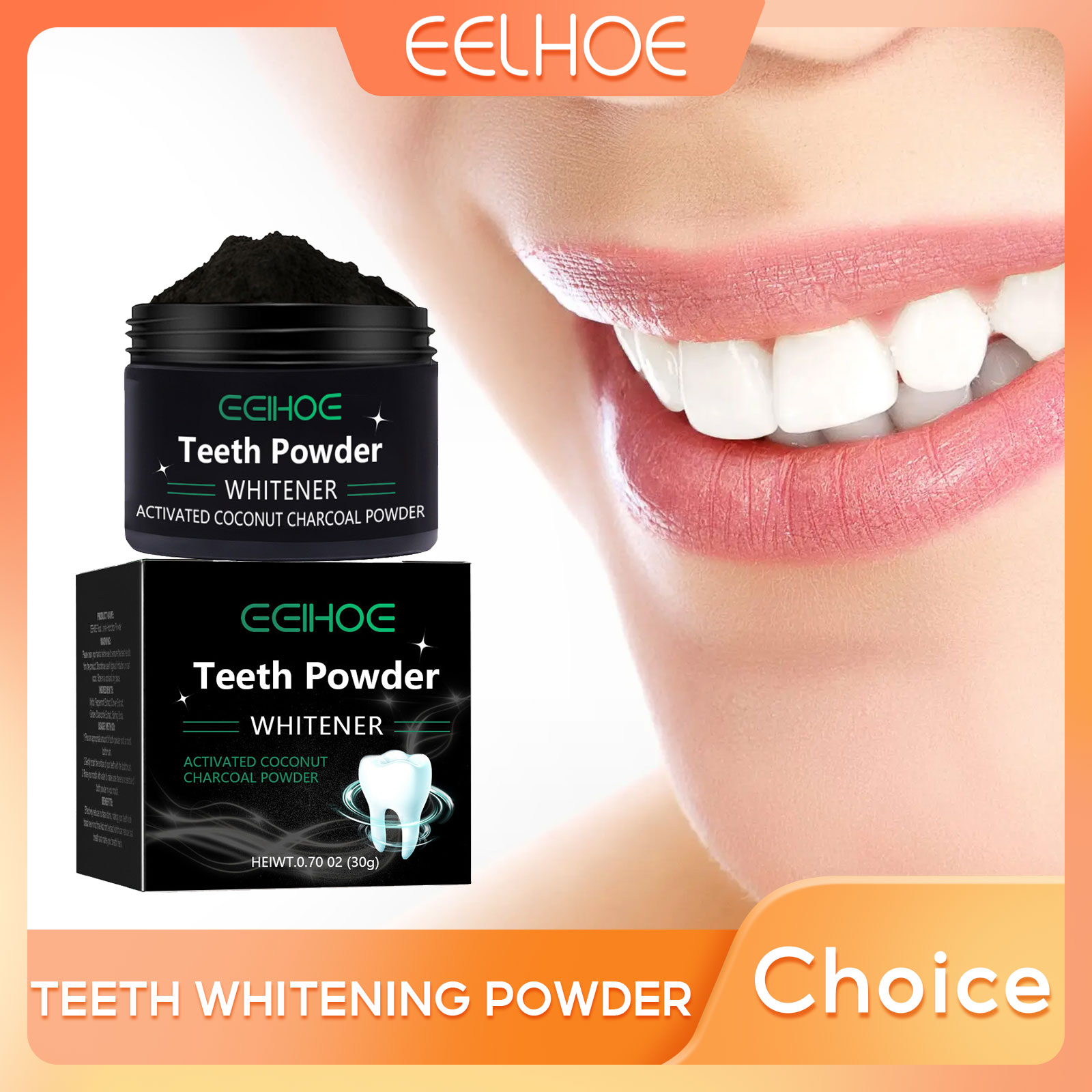 Whitening Powder Activated - Угольный порошок EELHOE для отбеливания зубов,
